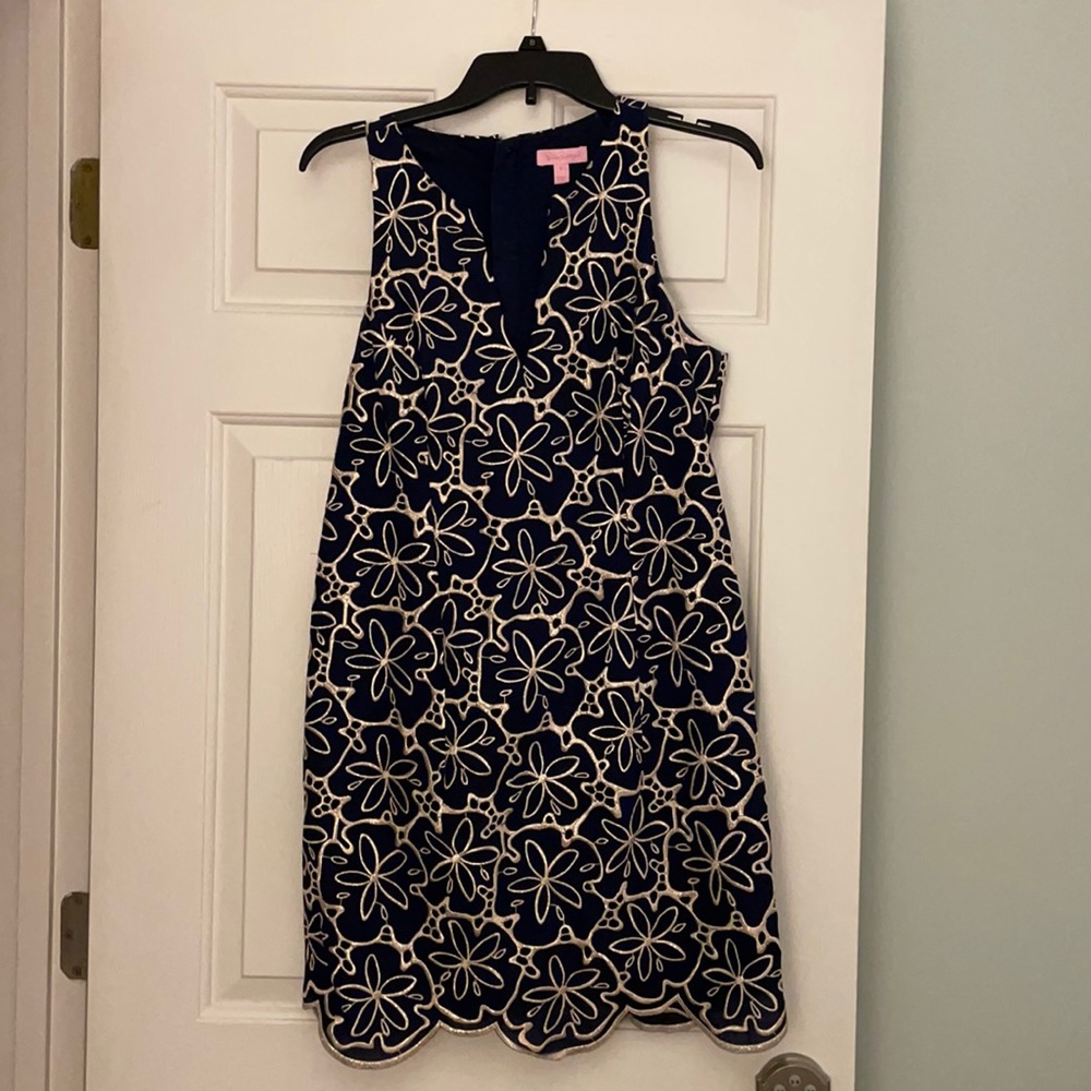 Lilly Pulitzer navy gold shift dress